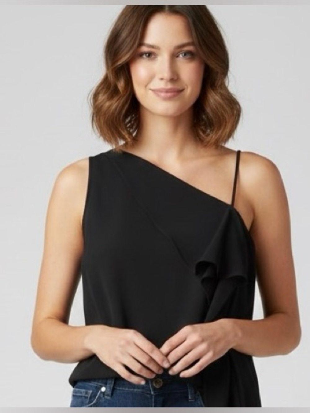 Black Asymmetric Ruffle Cami Top